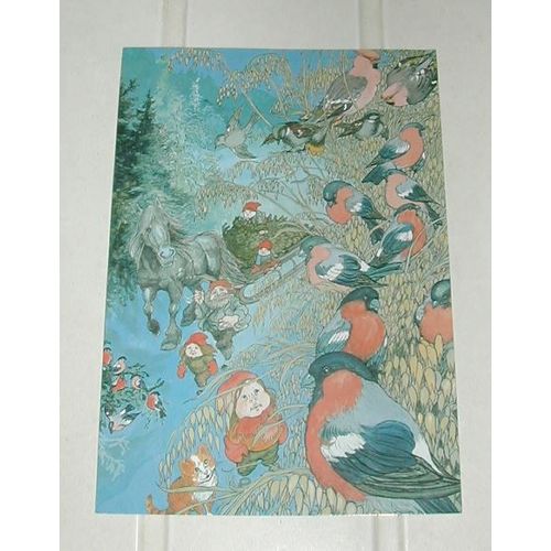 Norvège Carte Postale Postcard Joyeux Noël Oiseaux Cheval Chat