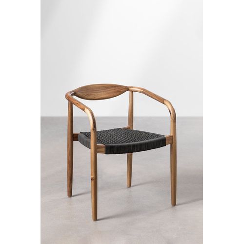 Chaise De Salle À Manger En Bois D'acacia Et Corde Tressée Mallory Gris Anthracite