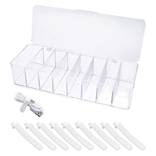 Boîte De Gestion De Câble, Boîte De Gestion De Câble En Plastique Transparent Boîte De Stockage Usb Boîte De Stockage De Câble De Données Avec 8 Compartiments Et Boîte De Stockage 10 Pièces[Q802]