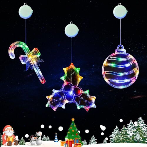 Kal-Fenêtre Noël Lumière,3 Pièces Lumière De Fenêtre À Ventouse Led,Led De Noël À Suspendre Décoration De Fenêtre,Lumières De Noël Suspendues 3d,Lustre Ventouse De Noël (B)