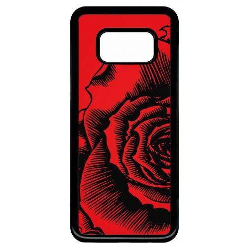Coque pour smartphone - Fleur fond fond rouge - compatible avec samsung Galaxy S8 - Plastique - bord Noir