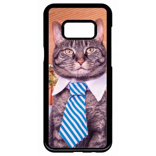 Coque Pour Smartphone - Chat Cravate - Compatible Avec Samsung Galaxy S8+ - Plastique - Bord Noir
