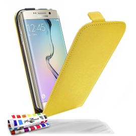 Samsung Galaxy S6 Edge Etui À Rabat Jaune Cuir Simili, 3 Films