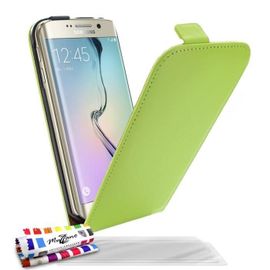 Samsung Galaxy S6 Etui À Rabat Cover Vert Cuir Simili; 3 Films