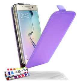 Samsung Galaxy S6 Edge Etui À Rabat Violet Cuir Simili, 3 Films
