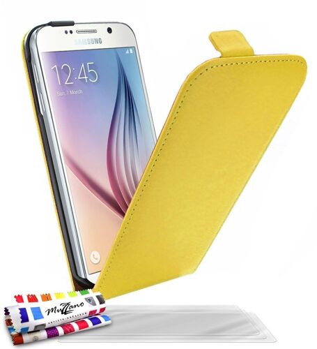 Samsung Galaxy S6 Etui À Rabat Jaune Cuir Simili, 3 Films