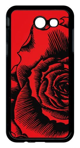 Coque pour smartphone - Fleur fond fond rouge - compatible avec samsung Galaxy J3 (2017) - Plastique - bord Noir