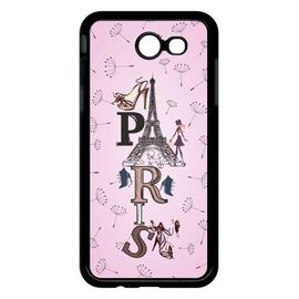 Coque Pour Smartphone - Paris Fond Rose Pale - Compatible Avec Samsung Galaxy J3 (2017) - Plastique - Bord Noir