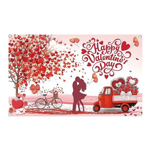 Joyeuse Saint-Valentin toile de fond bannière amour coeur décorations de fête fond pour la Saint-Valentin 71 x 43,3 pouces
