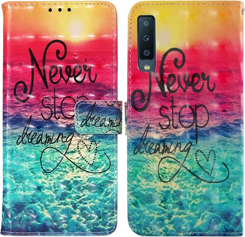 Coque Pour Samsung Galaxy A7 2018/A750, Housse Premium En Cuir Samsung A7 2018/A750, Magnetique Flip Case Portefeuille Pu Cuir A Rabat Housse Etui De Protection Avec Porte Cartes (Ocean)