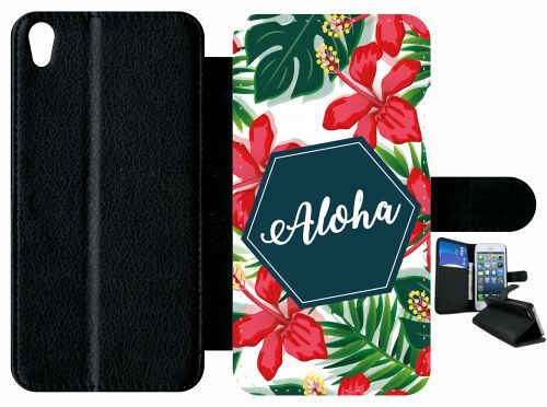 Etui à rabat xperia xa - aloha tropical fond blanc - simili-cuir - noir