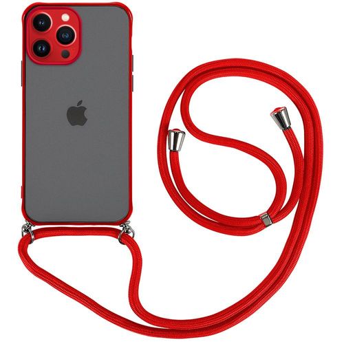 Coque Cordon Réglable Pour Iphone 14 Pro Rouge Rigide Silicone + Pc