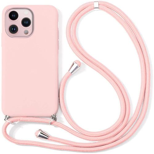 Coque Collier Cordon Pour Iphone 13 Pro (6.1'') Rose Couleur Unie Souple Anti-Choc Anti-Rayure Silicone