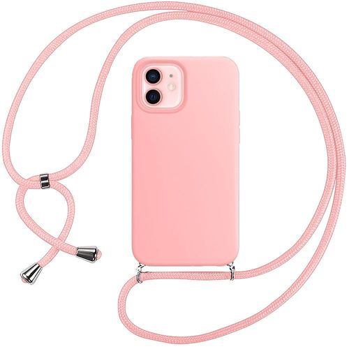 Coque Collier Cordon Pour Iphone 12 Mini (5.4'') Rose Couleur Unie Protection Souple Slim Silicone