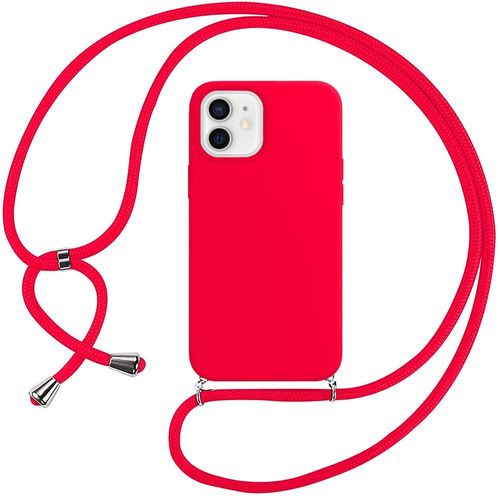 Coque Bandoulière Pour Iphone 12 Mini (5.4'') Rouge Couleur Unie Protection Souple Mince Silicone