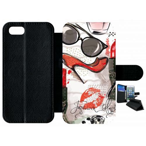Etui A Rabat - Motif Girly Fond Blanc - Compatible Avec Apple Iphone 8 - Plastique - Bord Noir