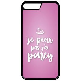 Coque Pour Smartphone - Je Peux Pas Jai Poney Fond Rose Pale - Compatible Avec Apple Iphone 7 Plus - Plastique - Bord Noir