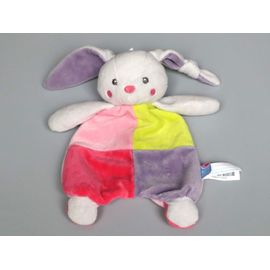Doudou lapin plat gris rose violet vert Sucre d'Orge