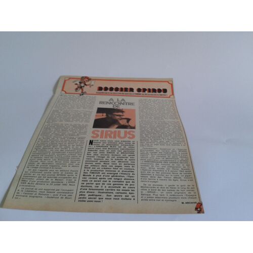 Supplement Spirou Dossier Spirou Sirius