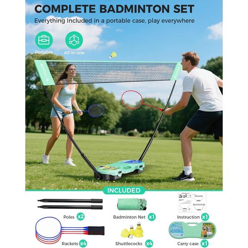 Ensemble De Filet De Badminton Portable ¿ Étui De Rangement ¿ Base Autonome ¿ Installation Rapide ¿ Filet De Badminton Pop-Up Avec 4 Raquettes,4 Volants Pour Jeux D'intérieur Et D'extérieur