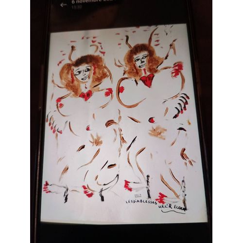 Dessin Scat D Helr Elena Peintre Original Et Cachet 50x,65 Scat Art Humouristique
