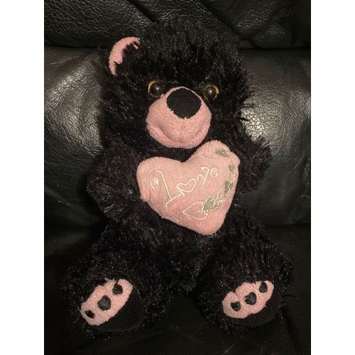 Doudou Peluche Ours Noir Coeur Rose Love Sandy 20cm