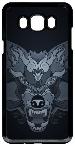 Coque pour smartphone - Loup fond gris - compatible avec samsung Galaxy J7 (2016) - Plastique - bord Noir