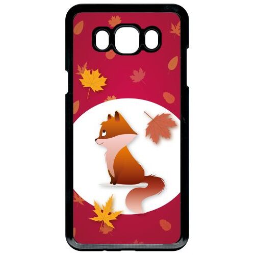 Coque pour smartphone - Renard fond rouge - compatible avec samsung Galaxy J7 (2016) - Plastique - bord Noir