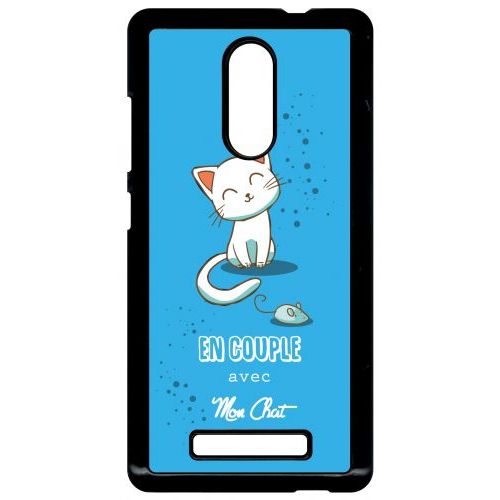 Coque Xiaomi Redmi Note 3 - En Couple Avec Mon Chat Fond Bleu - Noir