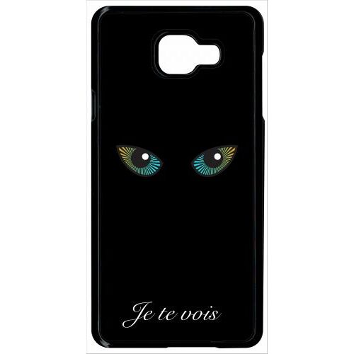 Coque Pour Smartphone - Je Te Vois Yeux De Chat - Compatible Avec Samsung Galaxy A7 (2016) - Plastique - Bord Noir