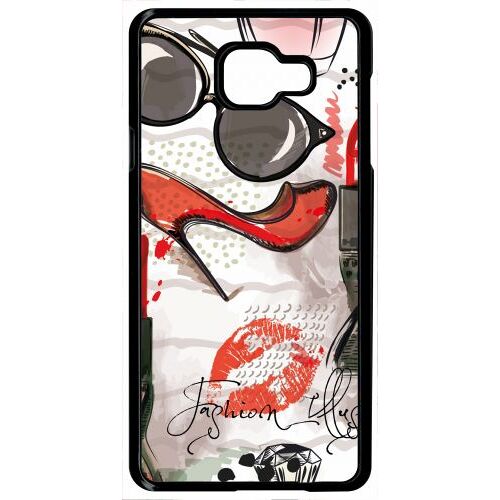 Coque Pour Smartphone - Motif Girly Fond Blanc - Compatible Avec Samsung Galaxy A7 (2016) - Plastique - Bord Noir