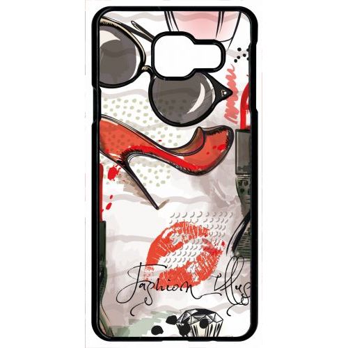 Coque Pour Smartphone - Motif Girly Fond Blanc - Compatible Avec Samsung Galaxy A9 (2016) - Plastique - Bord Noir