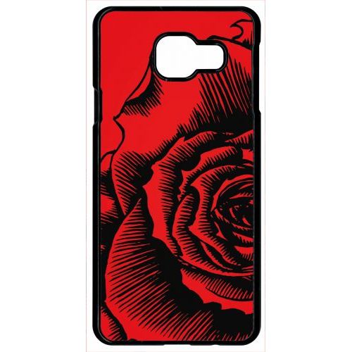 Coque Pour Smartphone - Fleur Fond Fond Rouge - Compatible Avec Samsung Galaxy A9 (2016) - Plastique - Bord Noir