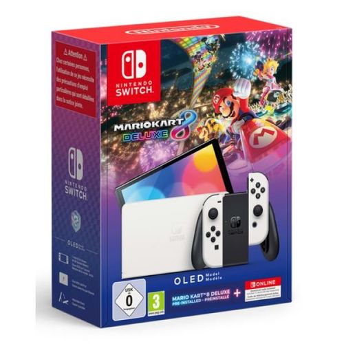 Pack Nintendo Switch OLED blanche + Mario Kart 8 Deluxe (préinstallé) (Import Italien)