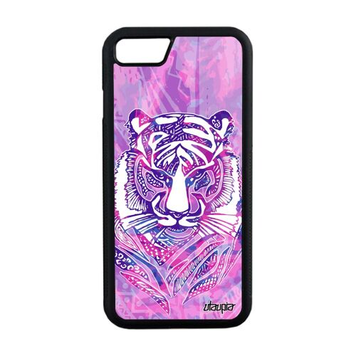 Coque silicone iPhone 7 tigre ethnique noir animaux azteque fille jungle a