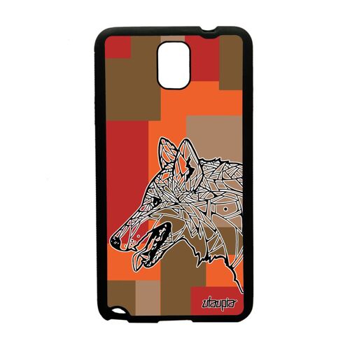 Coque Silicone Samsung Galaxy Note 3 Loup Azteque Chien Case Marron Portable Gel