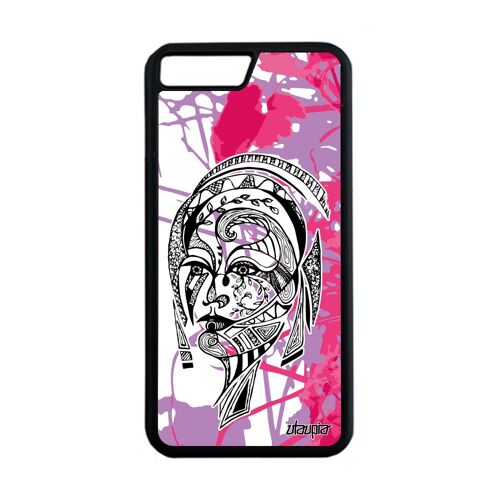 Coque Iphone 7 Plus Silicone Femme Rigide Azteque Portrait Feuilles Fleur