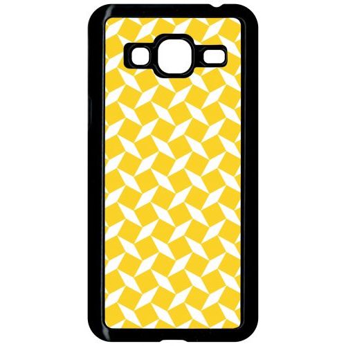 Coque Pour Smartphone - Carreau Jaune - Compatible Avec Samsung Galaxy J3 - Plastique - Bord Noir