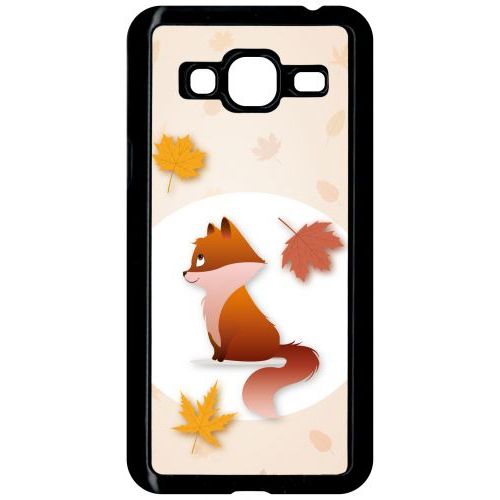 Coque Pour Smartphone - Renard Fond Beige - Compatible Avec Samsung Galaxy J3 - Plastique - Bord Noir