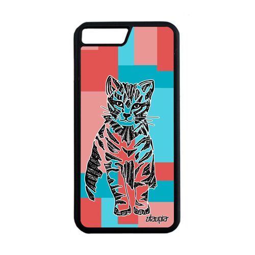 Coque iPhone 8 Plus silicone chat petit animaux homme azteque Rose tribal iPhone 8 Plus
