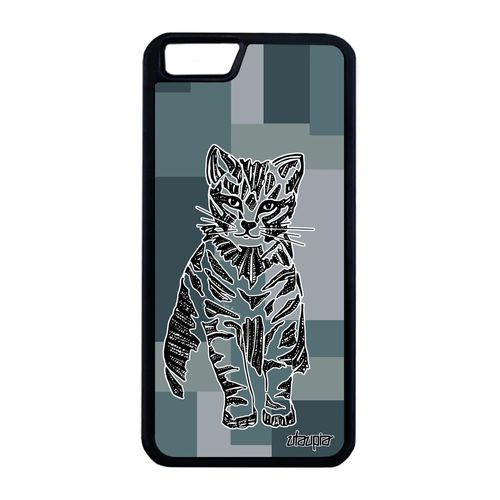 Coque Silicone Iphone 6 6s Plus Chat Geometrique Housse Tigré De Luxe Gris