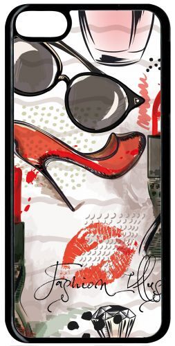Coque pour smartphone - Motif girly fond blanc - compatible avec apple Ipod Touch 6 - Plastique - bord Noir