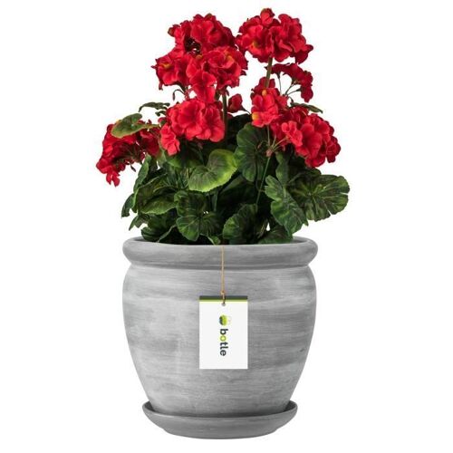 Pot De Fleur Gris Avec Soucoupe Rond Dimensions 280 Mm X 305 Mm Surface Mat Céramique Glamour Moderne