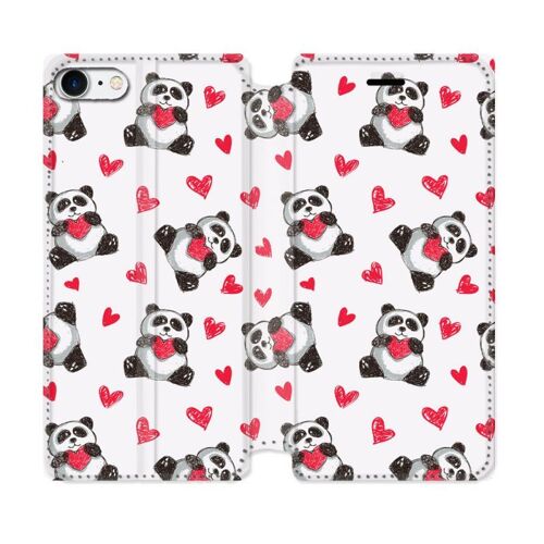 Housse Cuir Portefeuille Pour Iphone 7 / 8 / SE (2020 / 2022) Animal Panda Coeur