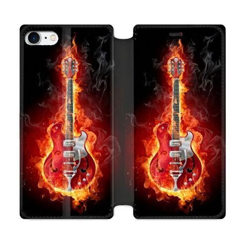Housse Cuir Portefeuille Pour Iphone 7 / 8 / Se (2020 / 2022) Musique Guitare Electrique