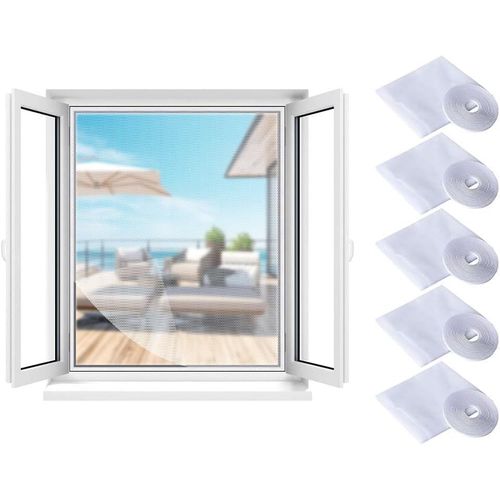 5 Pièces Moustiquaire Filet de Fenêtre,Fenêtre Moustiquaire Filet Bricolage,Moustiquaires Pour Fenêtre,Moustiquaire Fenêtre Découpable,130x150cm,avec 5 Rubans Auto-adhésifs(Blanche)
