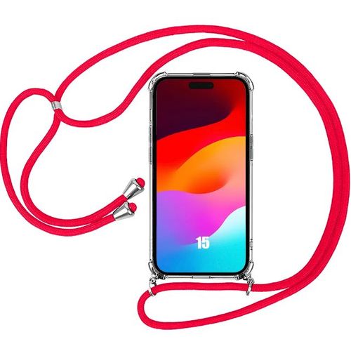 Coque Pour Iphone 15 Protection Renforcé Tpu Antichoc Transparent Avec Cordon Rouge - E.F.Connection