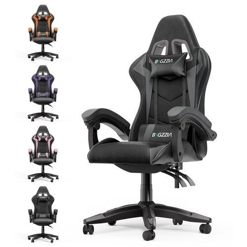 Fauteuil De Bureau - Bigzzia Chaise Gaming - Siège De Bureau Réglable Gaming Racing - Avec Coussin Et Dossier Inclinable - Noir Et Gris