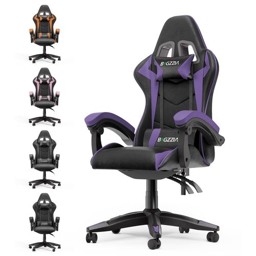 Fauteuil De Bureau - Bigzzia Chaise Gaming - Siège De Bureau Réglable Gaming Racing - Avec Coussin Et Dossier Inclinable - Noir Et Pourpre