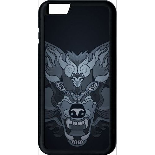 Coque Pour Smartphone - Loup Fond Gris - Compatible Avec Apple Iphone 6 Plus - Plastique - Bord Noir